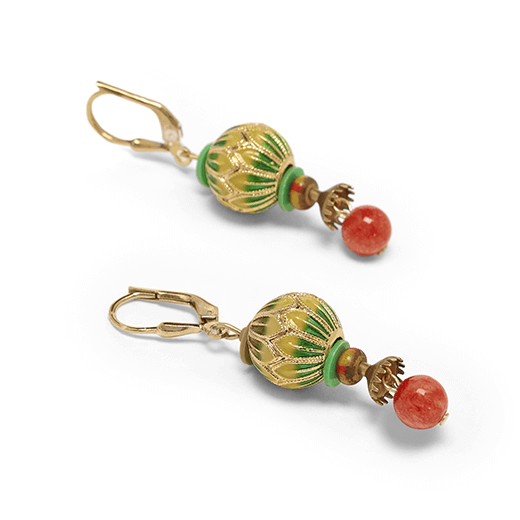 Green and gold enamel hook earrings by Joli